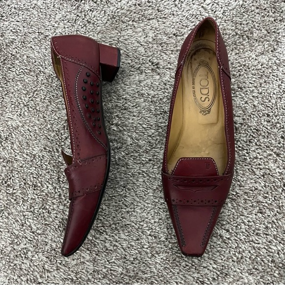Tod’s Burgundy Leather Slip On Pumps Women's Shoes Size US 8.5- 9 EU 39 - Picture 5 of 12